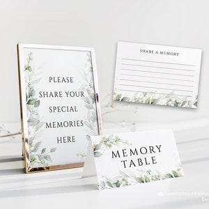 Partagez une carte mémoire et signez pour la verdure funéraire Partagez un ensemble de cartes de table de mémoire Mots d'amour avec photo Carte de boîte de mémoire commémorative imprimable