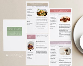 A4 Simple Photo Recipe Card Template Editable Modern Cookbook Recipe card set Minimal Recipe Cards Printable Recipe Card Personalized recipe