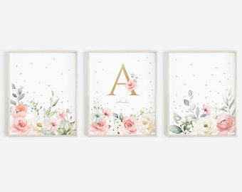 Baby Girl Monogram Print Pink Monogram Nursery print New Baby Girl Gift Nursery Wall Decor Blush Floral Baby Girl Name Flower Monogram Print
