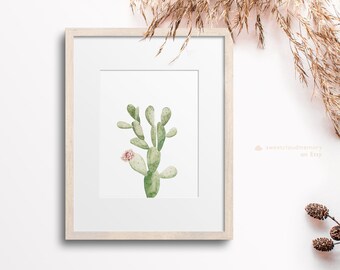 Cactus Print Green Cactus flower wall art print boho Printable cactus art Watercolor boho cactus Simple art print boho flower art prints