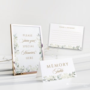 Comparta una tarjeta de memoria y un letrero para el espacio verde del funeral Comparta la mesa de la memoria Conjunto de autos Palabras de amor con foto Tarjeta de caja de memoria conmemorativa imprimible