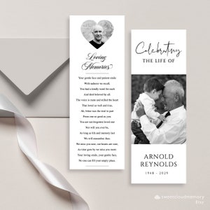 Modèle de signet de mémoire aimante minimaliste élégant simple Célébration de la vie Signet Cartes souvenirs funéraires Souvenir commémoratif modifiable