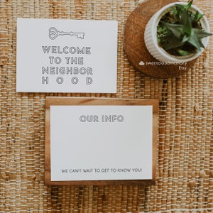 bienvenido al vecindario tarjeta imprimible tarjeta de vecino etiqueta de bienvenida del vecindario Plantilla Simple Nueva tarjeta de vecino Encantado de conocerte