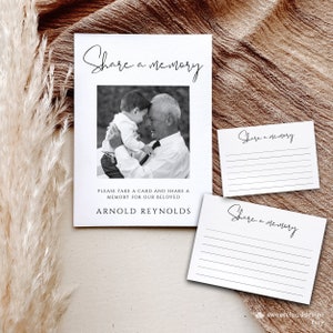 Partagez simplement une carte mémoire et signez pour les funérailles Partagez un souvenir ou des mots d'amour avec photo Carte de boîte mémoire commémorative minimaliste imprimable