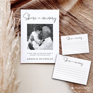 Simple Share A Memory Card and Sign For Funeral Share A Memory Or Words Of Love with photo Minimalist Memorial Memory Box card Printable