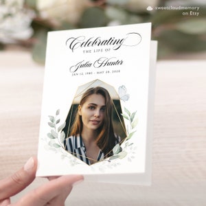 Greenery Editable Funeral Program Template Floral Funeral Memorial program Service gold In loving Memory program Celebration of life Julia