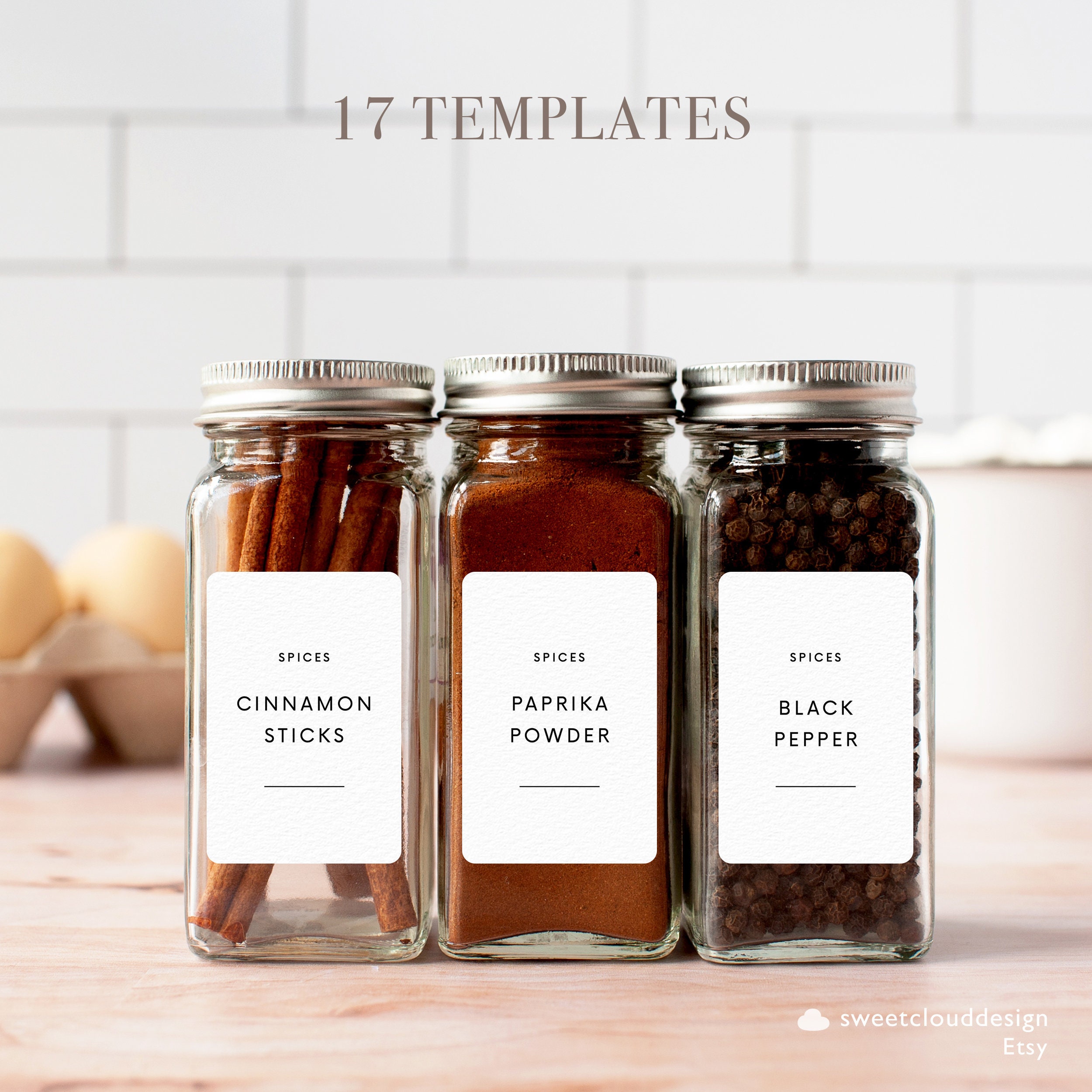 Talented Kitchen 140 Minimalist Spice Jar Labels, Preprinted, Water  Resistant Stickers (Black Text)