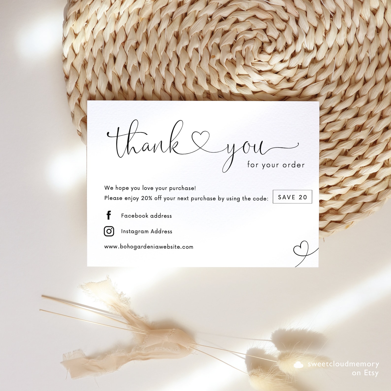 5 Sizes Business Thank You Card Template Simple Thank You Etsy