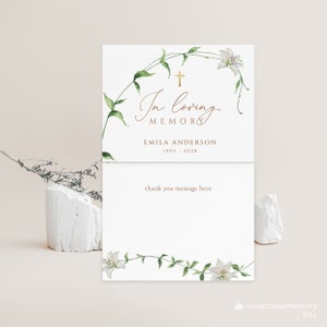 White Lily Greenery Thank You Card Template Editable Thank You Editable ...