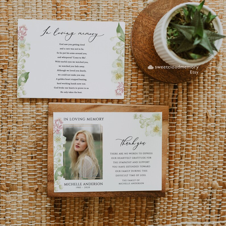 Lily Funeral Thank You Card Template White Flower Funeral | Etsy