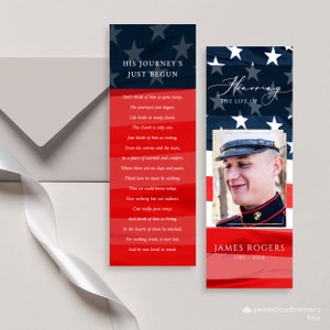 Veteran Funeral Bookmark Template American Flag for Service Member Bookmark 1st Responders Memorial Service Celebration of Life Keepsake