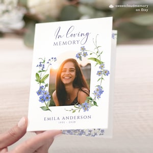 Forget me not flower Funeral Program Template Blue purple floral Funeral Memorial program forget-me-nots In loving Memory Celebration life