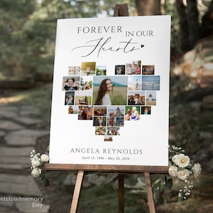 Funeral Heart collage Sign Simple Heart Collage Canva Funeral sign Celebrating the Life heart Collage Sign multiple photo Funeral template
