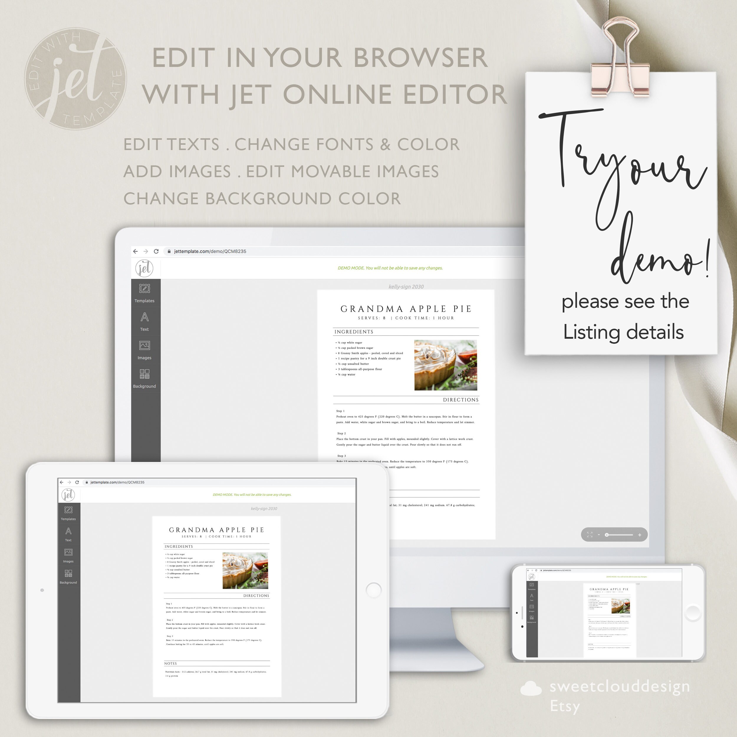 A4 Editable Recipe Template Recipe Binder Digital Download Etsy