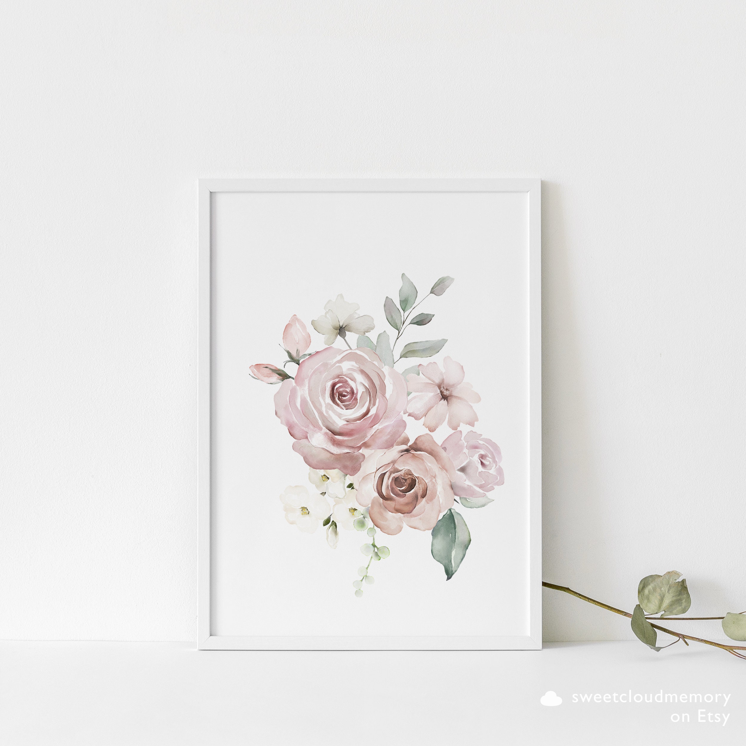 Dusty Pink Floral Artwork Wall Art Print Soft Mauve Printable Flower ...
