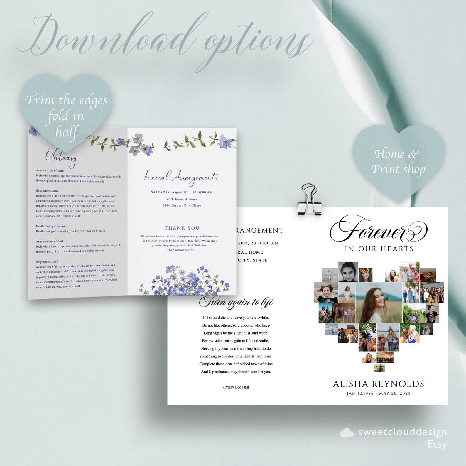Heart Collage Funeral Program Template Simple Photo Funeral - Etsy
