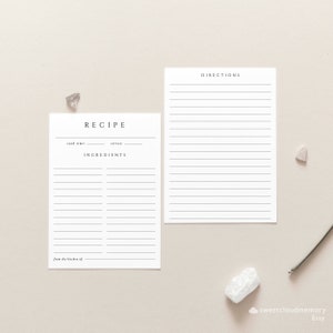 kitchen recipe card template Simple recipe template kitchen shower double sided Recipe Bridal Shower Insert 8.5x11 A4 5X7 3.5X5 4X6 A6 A7 image 2