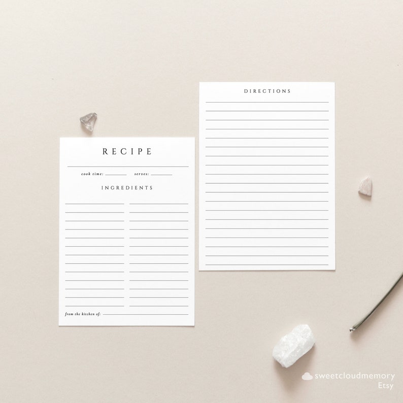 kitchen recipe card template Simple recipe template kitchen shower double sided Recipe Bridal Shower Insert 8.5x11 A4 5X7 3.5X5 4X6 A6 A7 image 2