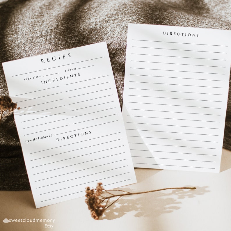 kitchen recipe card template Simple recipe template kitchen shower double sided Recipe Bridal Shower Insert 8.5x11 A4 5X7 3.5X5 4X6 A6 A7 image 1