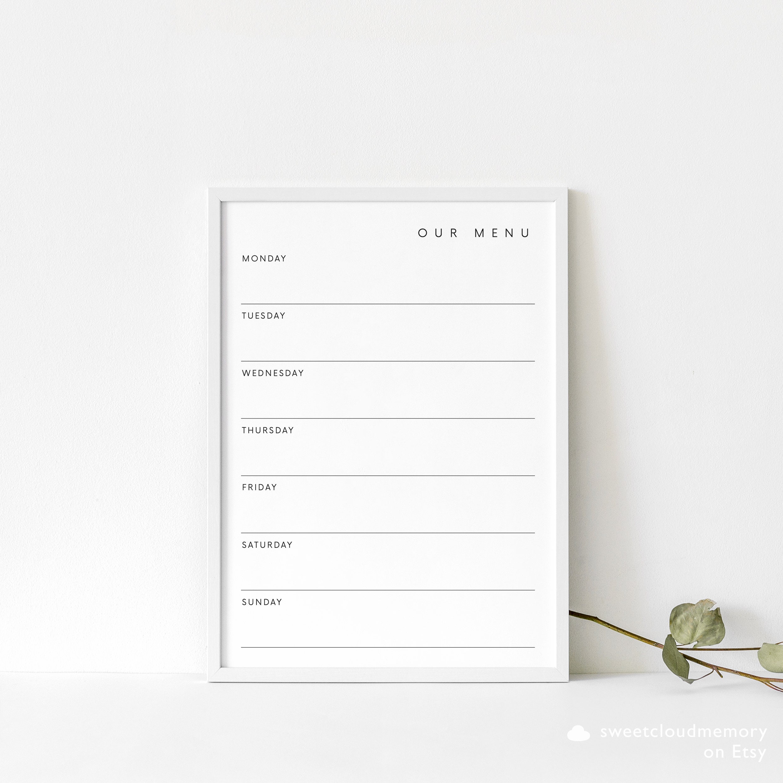 Weekly Menu Chart Editable Simple Menu Table Card Weekly Menu Sign ...