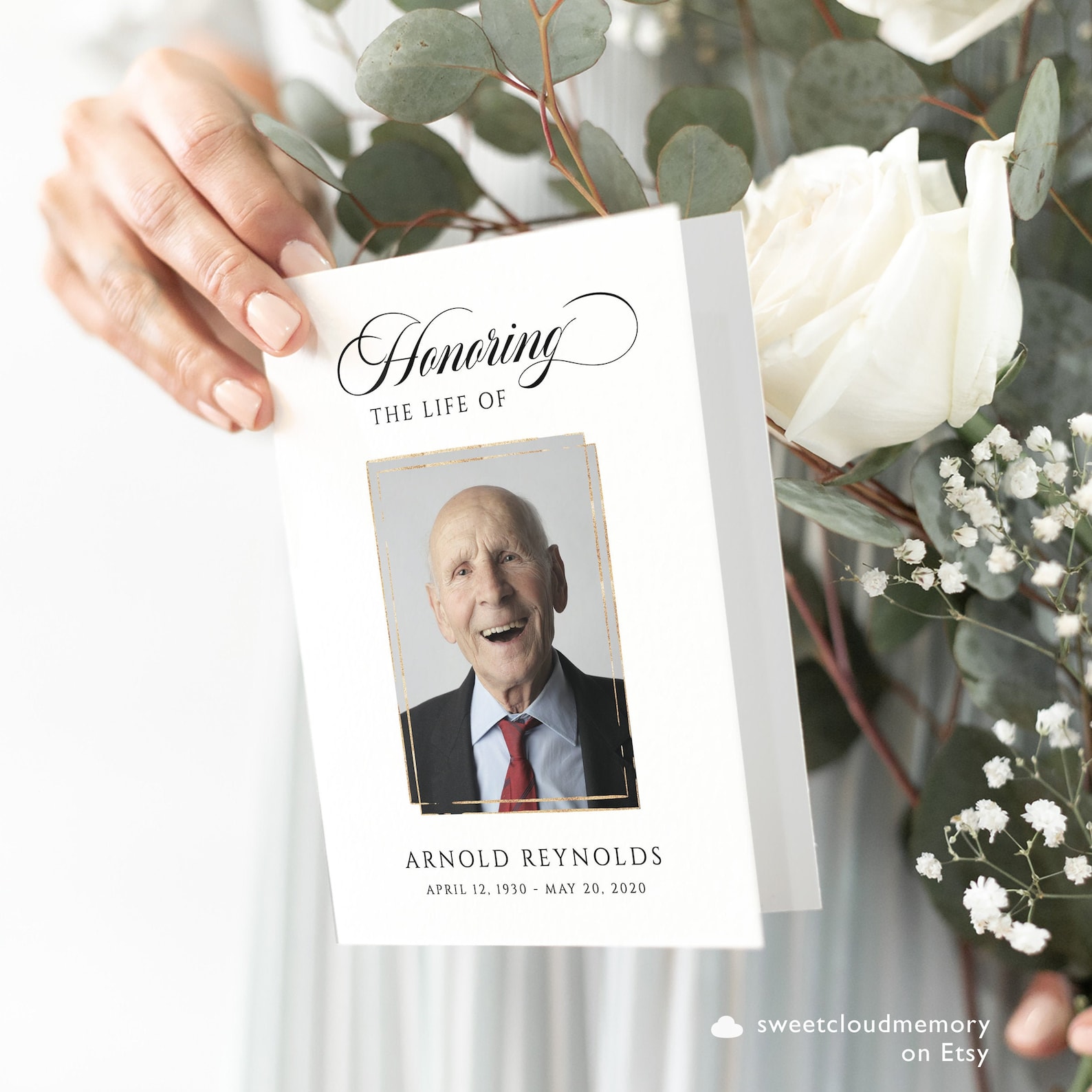 Gold Frame Funeral Program Template Elegant Funeral Memorial Etsy