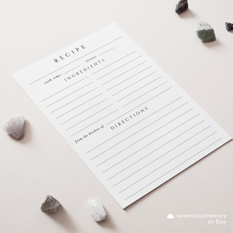 kitchen recipe card template Simple recipe template kitchen shower double sided Recipe Bridal Shower Insert 8.5x11 A4 5X7 3.5X5 4X6 A6 A7 image 6
