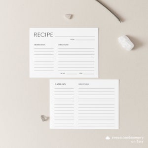 Minimalist Recipe Card Template Download Modern Personalized recipe card  Recipe editable card printable Simple Recipe template