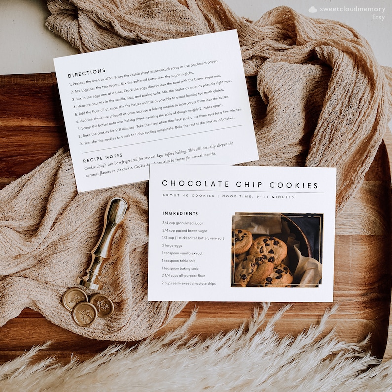 Modern Recipe Card Template Editable Gold Frame Recipe Card Etsy