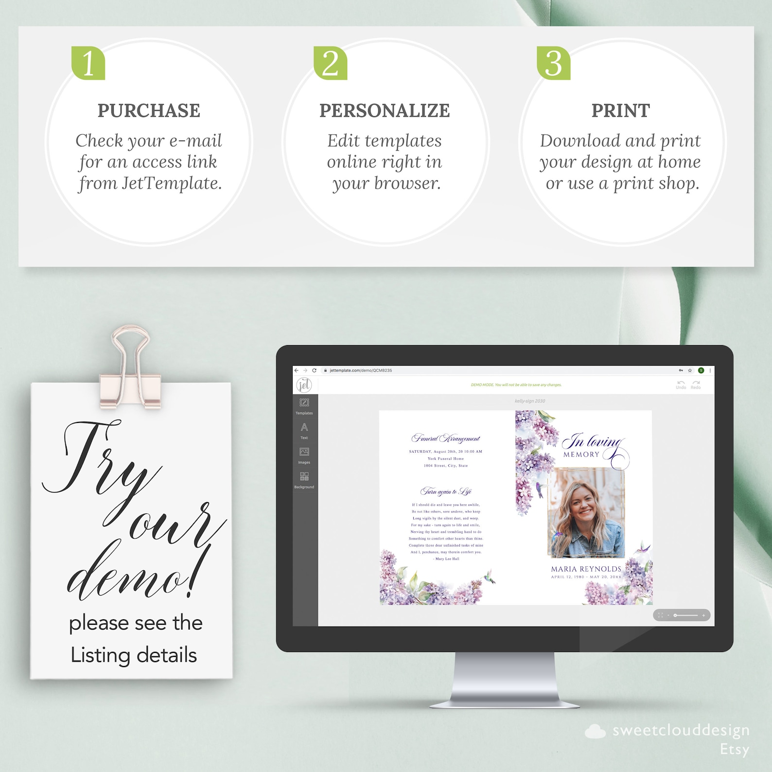 Lilac and Bird Funeral Program Template Purple Floral Funeral Memorial ...