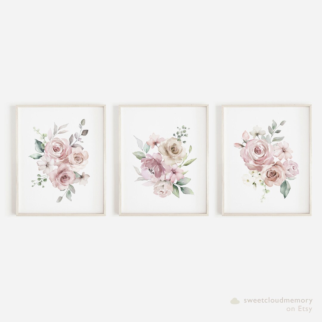 Dusty Pink Floral Artwork Wall Art Print Soft Mauve Printable Flower ...