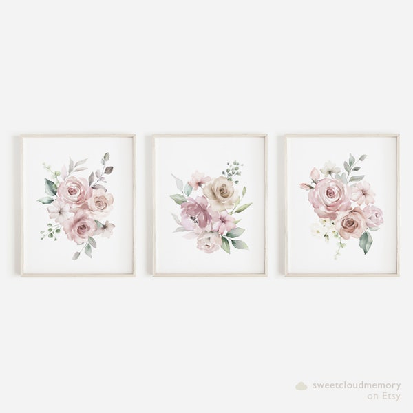 Dusty Pink Floral Artwork Wall Art Print Soft Mauve Printable flower art Watercolor Flower Prints Gallery Wall Art watercolor art print 03