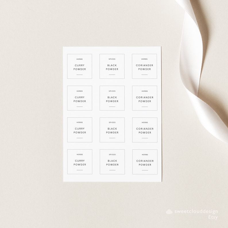 Redigerbara utskrivbara etiketter för kryddburkar Modern minimalistisk Avery-etikettmall Kryddetiketter Nedladdningsbar gör-det-själv-kryddetikett Köksörter bild 5