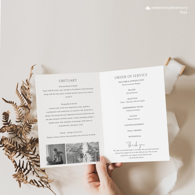 Recessional Message Simple Funeral Program CANVA Minimal Funeral Program Template Funeral ...