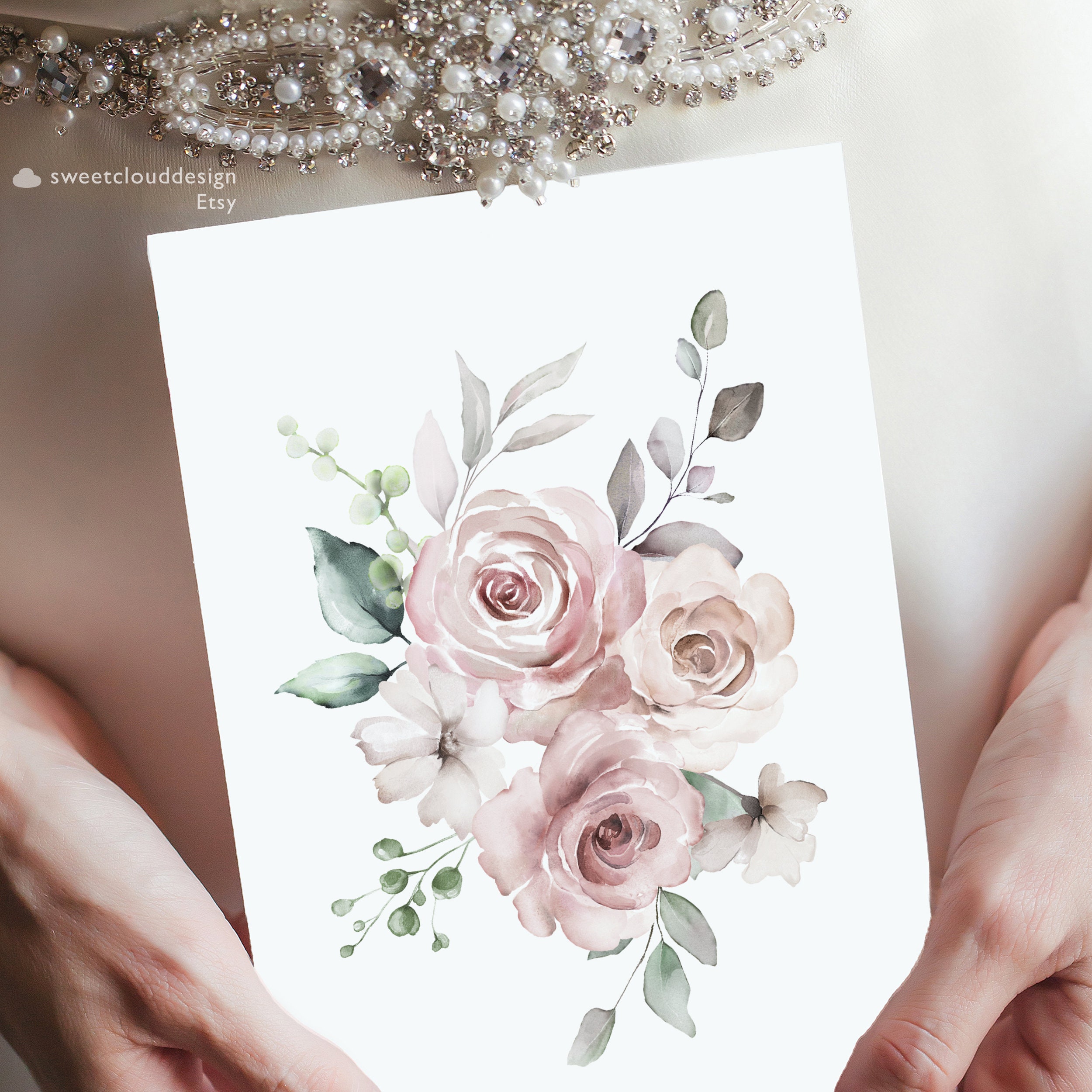 Dusty Rose Wall Art Print Soft Brown Printable Flower Wall Art Etsy