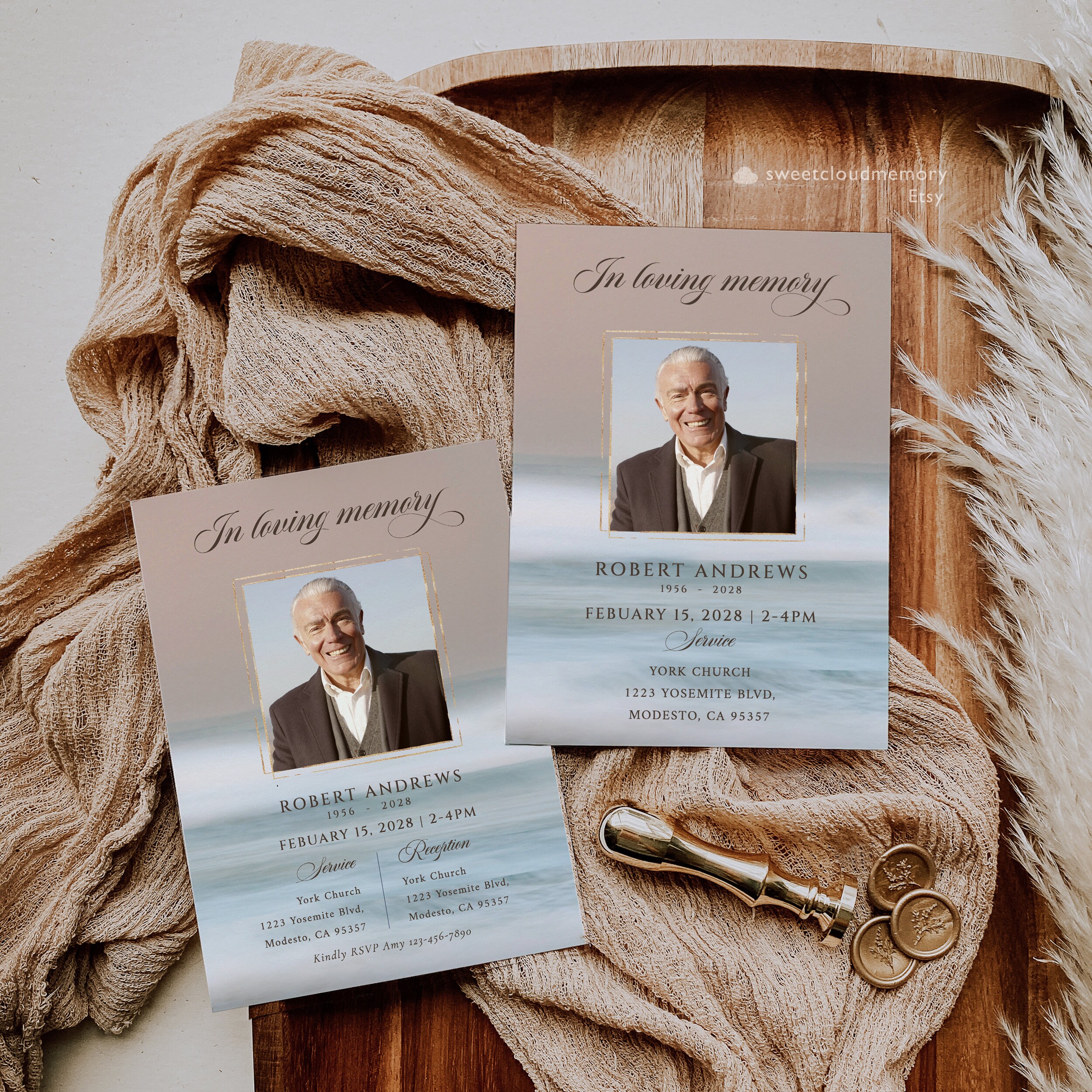 Seascape Funeral Invitation Template Ocean Photo Celebration of Life ...