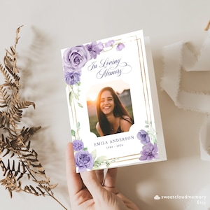 Violet Funeral Program Template Purple Floral Funeral Memorial program Funeral Service In loving Memory Celebration of life programVilma