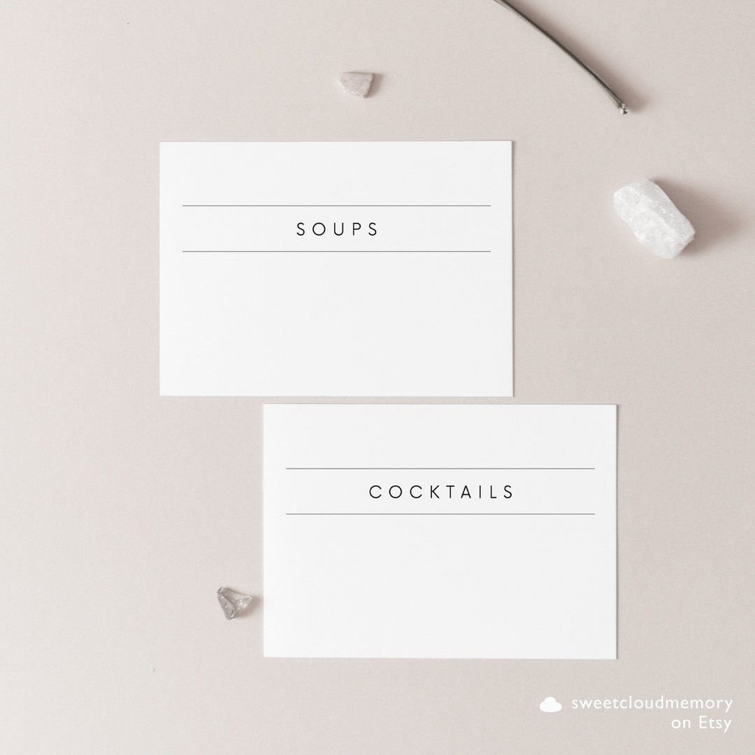 Minimalist Recipe Book Dividers Modern Recipe Divider Card - Etsy