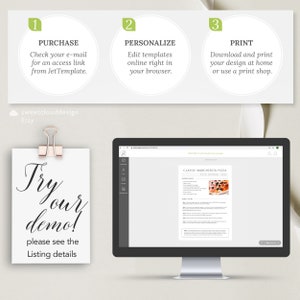May include: A computer screen displaying a website with a pizza menu. The website is titled "Classic Margherita Pizza". The text "Try our demo! Please see the Listing details" is written on a white card.