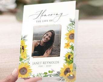 Sunflower Funeral Program Template Yellow flower Funeral Memorial program Sunflower Funeral Service In loving Memory Celebration of life