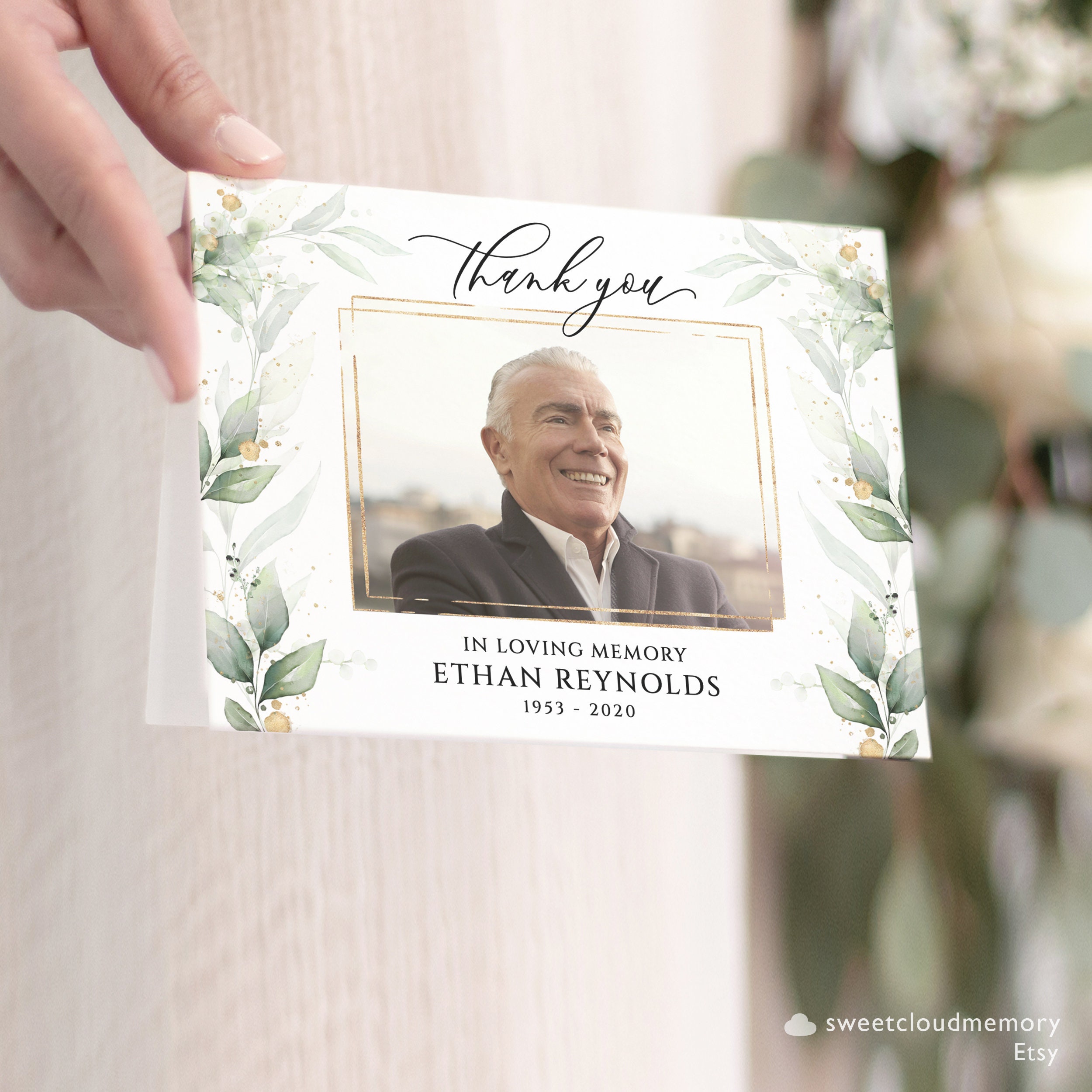 Gold Funeral Thank You Card Greenery Funeral Thank You Photo Editable ...