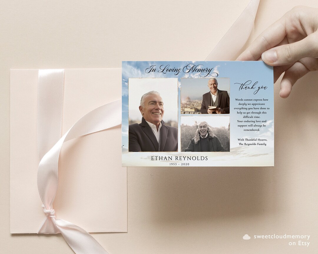 Blue Sky Gold Funeral Thank You Card Seascape Photo Thank You in Loving ...