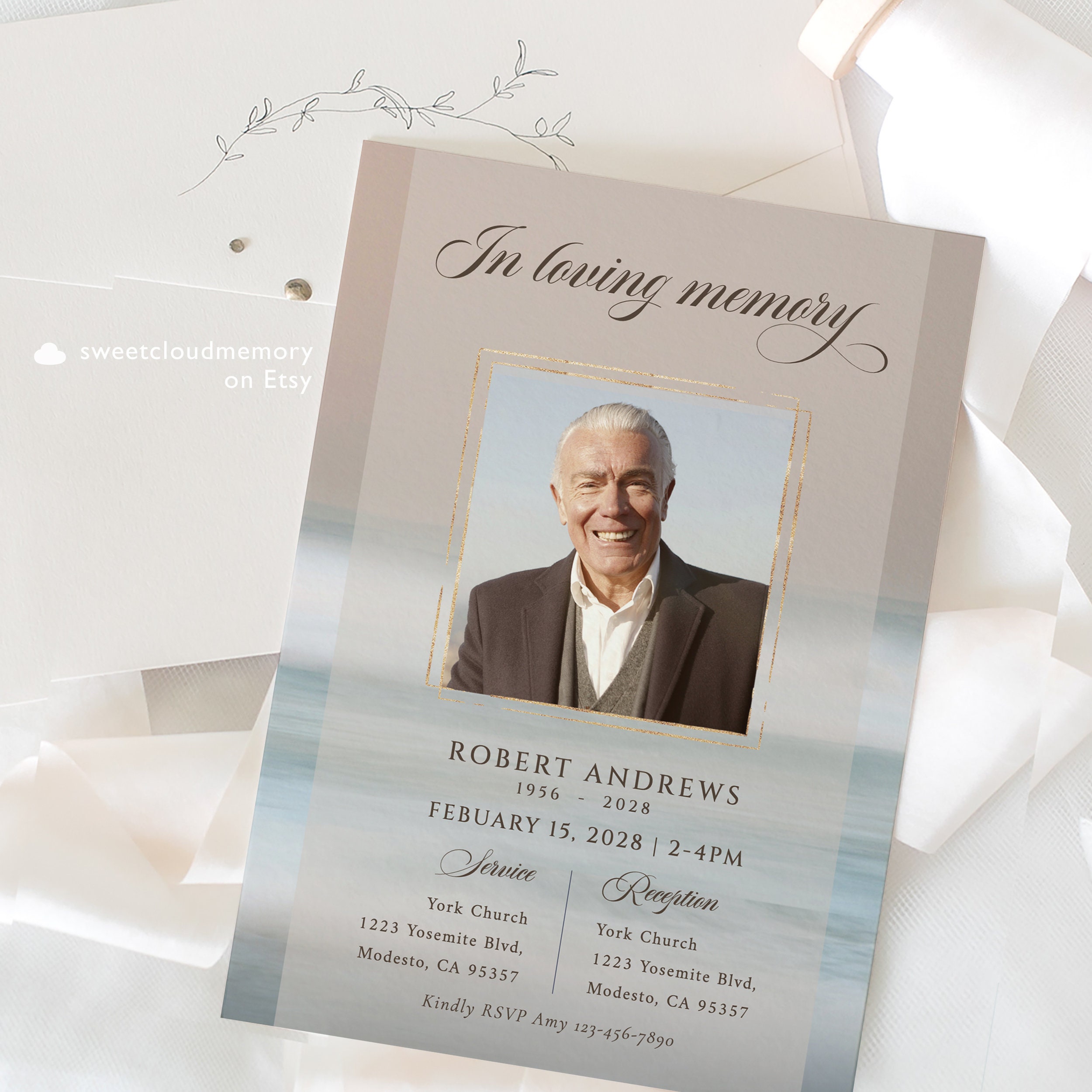 Ocean Funeral Invitation Template Seascape Photo Celebration of Life ...