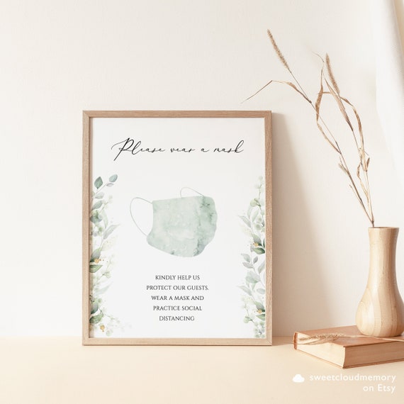 Greenery Printable Mask Sign Template Editable Mask Sign Green | Etsy