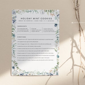 Plantilla de tarjeta de recetas navideñas 8.5x11, A4 Tarjetas de recetas editables de Navidad Receta moderna Tarjetas de recetas personalizadas imprimibles Libro de recetas de invierno