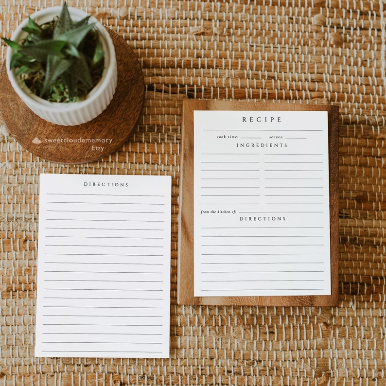 kitchen recipe card template Simple recipe template kitchen shower double sided Recipe Bridal Shower Insert 8.5x11 A4 5X7 3.5X5 4X6 A6 A7 image 5