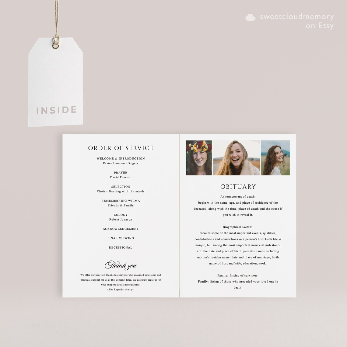 Heart Collage Funeral Program Template Simple Photo Funeral - Etsy