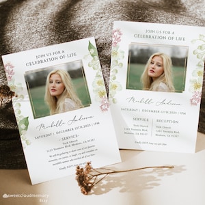 Invitation funéraire numérique Lily of the valley Modèle d'invitation funéraire Photo Or Célébration de la vie invitation numérique En mémoire aimante