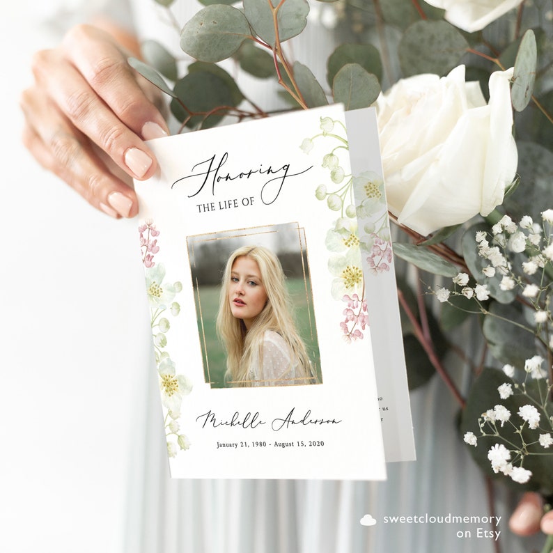 Lily Floral Funeral Program Template White Cherry Blossom Etsy