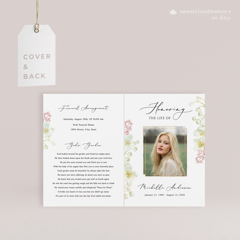 Lily Floral Funeral Program Template White Cherry Blossom Etsy