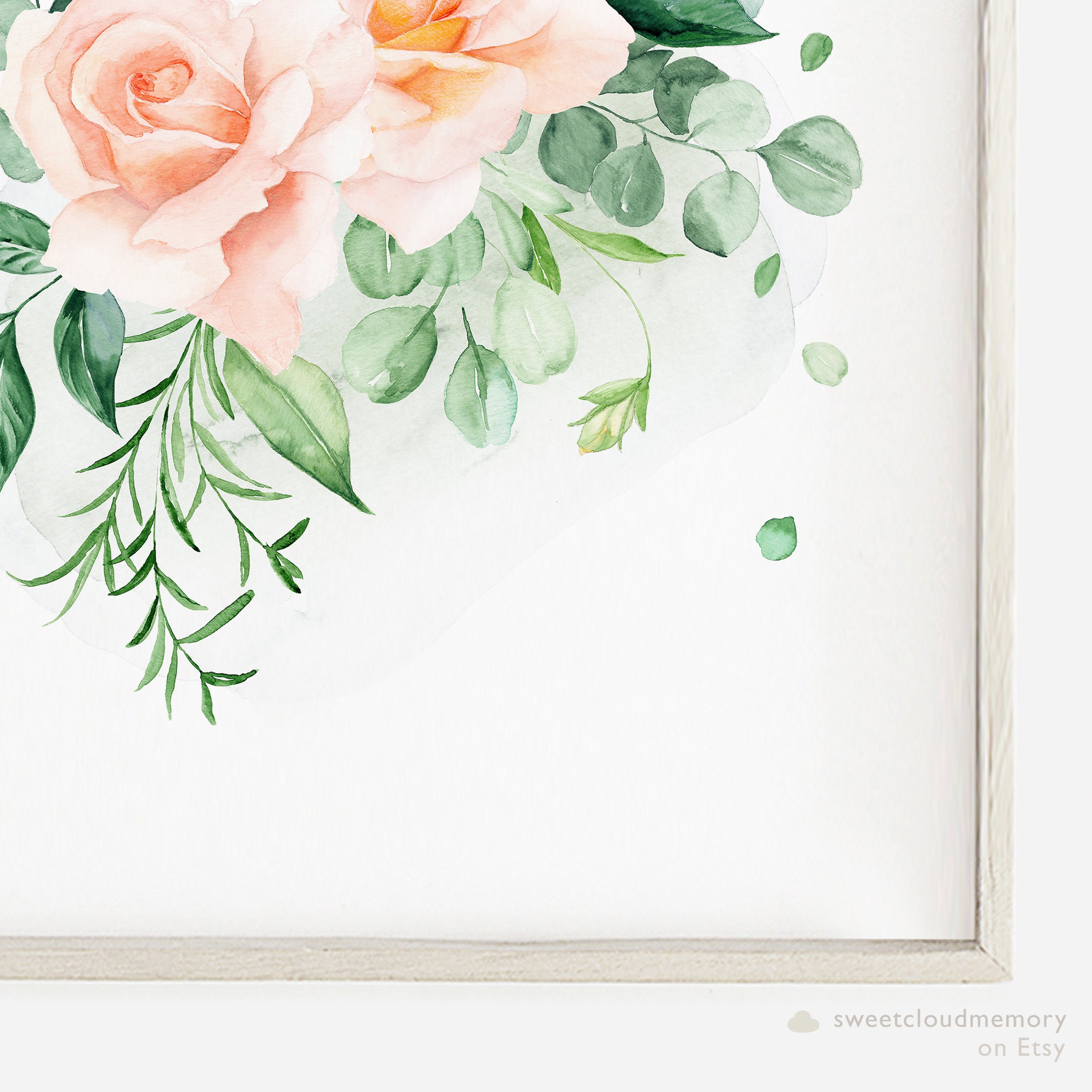 Blush Rose Art Print Pink Rose Wall Art Printable Watercolor Green ...